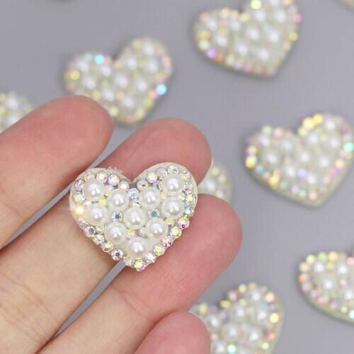 10Pcs Heart Shape Pearl Patches AB Rhinestone Applique Beaded Patches For Clothing DIY Hair Clip Decoration Sew Accessories