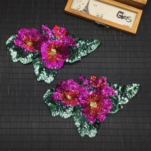 Sequins purple flower patch for T-shirt clothing embroidered fabric applique Diy decoration sew on patches garment accessories