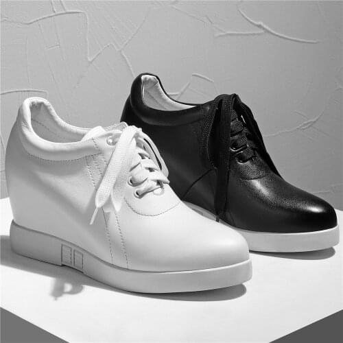Platform Oxfords Shoes Women Lace Up Genuine Leather Wedges High Heel Ankle Boots Female Round Toe Fashion Sneakers Casual Shoes