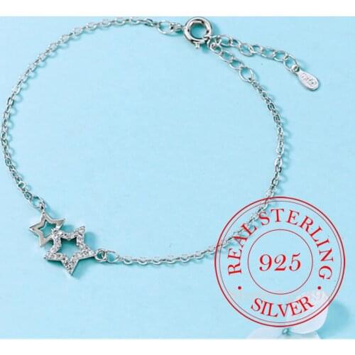 925 Sterling Silver Crystal Hollow Star Charm Bracelet For Women Gift Elegant Bracelets & Bangles Silver Jewelry