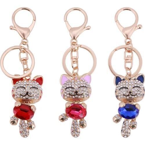 Crystal Rhinestone Cat Keyrings Key Chains Holder Purse Bag Keychains Jewelry