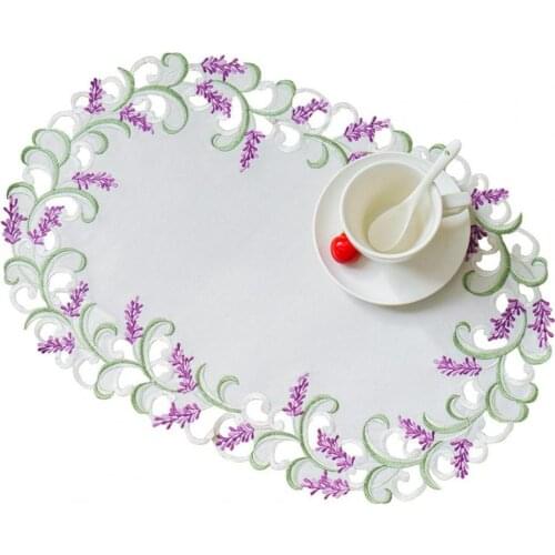 Floral Printing Kitchen Table Mat Heat Resistant Non-slip Ornamental Festival Decorative Lavender Embroidered Placemat
