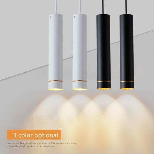 Dimmable LED 7W 12W Cob Pendant Lights Long Tube Lamps Kitchen Dining Shop Bar Decoration Cord Lamp Background Lights AC220V