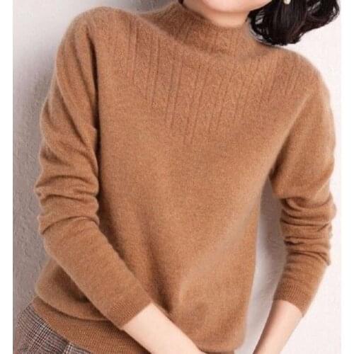 Elegant Half Turtleneck Sweater Womens Pullover Slim-fit Sweater Knit Bottoming Sweater 2021 Autumn Winter Plus Size Sweater