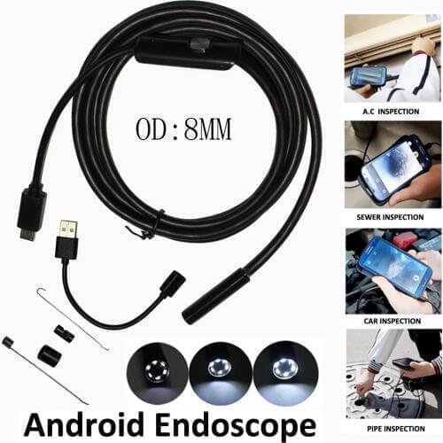 8mm 1M 2M 5M Usb Android Endoscope Inspection Tube Snake IP67 Waterproof Endoskop OTG Borescope Hd Camera 6 LED for Vehicle PCB