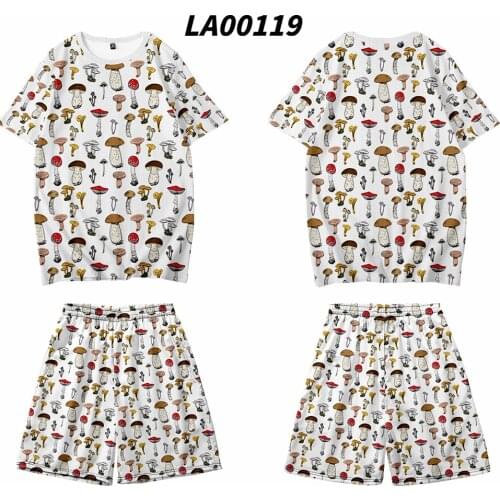 Men Women Short Sleeve T-shirt And Shorts Set Fashion Casual Loose Mushroom Print T-shirt Harajuku Top Oversized 4XL