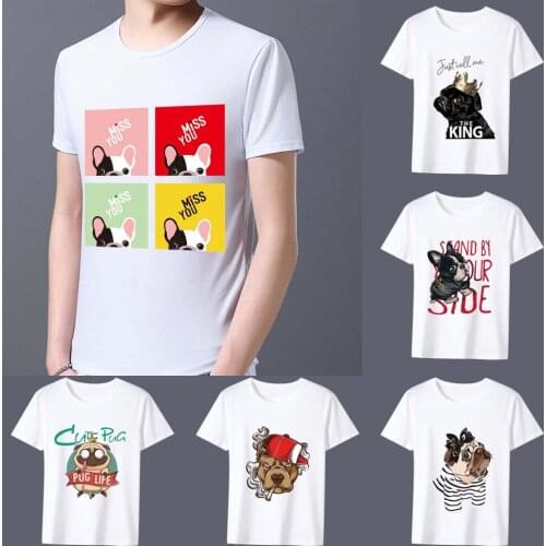 Mens T-shirt Cute Cartoon Dog Series T-shirt Summer Fashion Casual White Printed All-match Short Sleeve Top Soft Mens Clothing