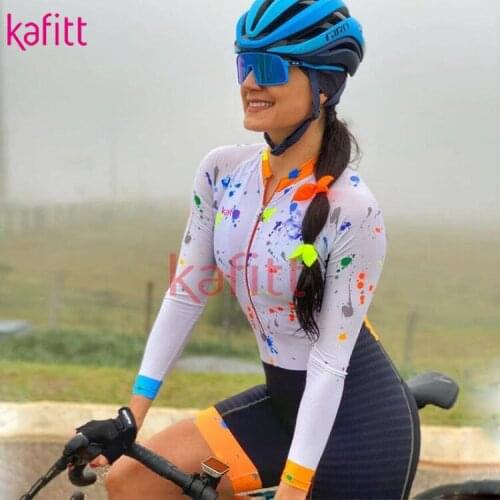 Kafitt Pro Team Triathlon Womens Cycling Jersey Shorts Set Motorcycle Shorts Sweatshirt Long Sleeve White Cool Jumpsuit