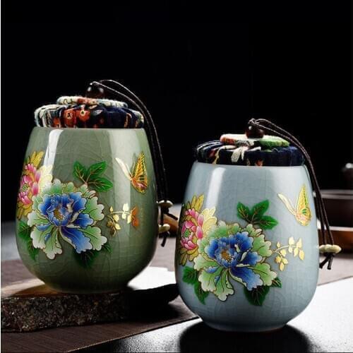 Geyao Tea Caddy Ru Kiln Ceramic Pu'er Sealed Storage Box Celadon Porcelain Mini Small Tea Cans Chinese Tea Accessories