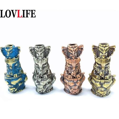 Brass Egyptian Patron Saint Bull Fox Eagle Keychains Lanyard Pendants EDC Outdoor Products DIY Paracord Beads Keyrings Hangings