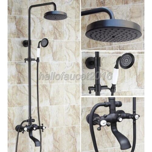 NEW Black Oil Rubbed Bronze Bathroom Rain Shower Mixer Faucet Set with Ceramic Handheld Shower Heads lhg108