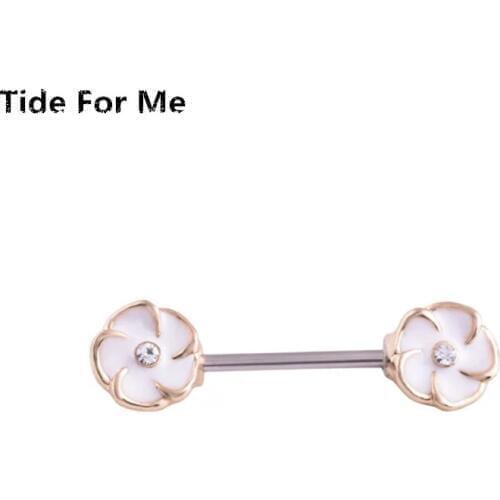 New Fashion white Flowers Fresh Summer Style Nipple rings Piercing Sexy women Jewelry Creative Punk Body Jewellery Gift