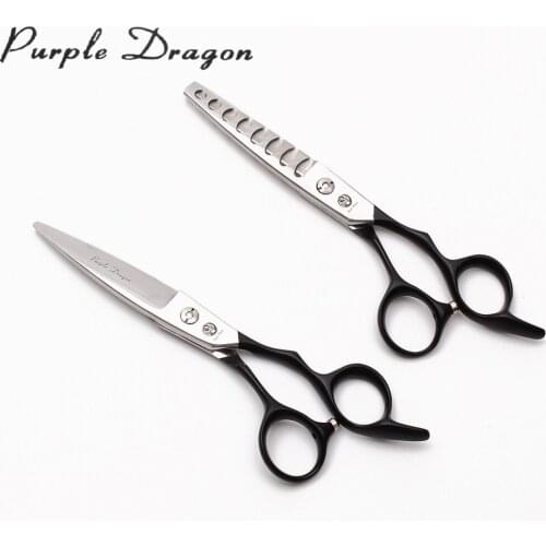 6" 17cm 440C Purple Dragon Black Elastic Handle Hairdressing Scissors Cutting Scissors Thinning Shears Salon Hair Scissors Z9122