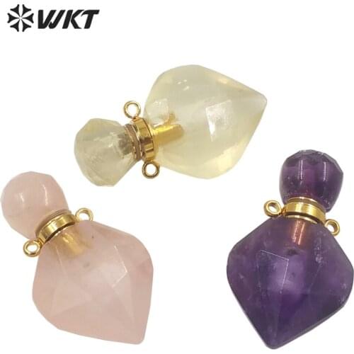 WT-P1709 Wholesale newest fashion gold long drop gemstone carved perfume bottle pendant tiny chic lady stone bottle pendant