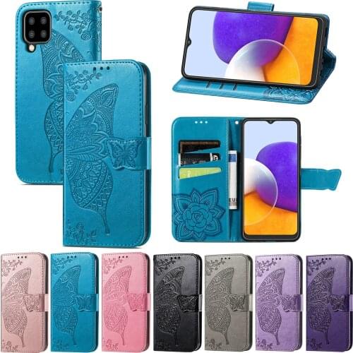 Luxury BUTTERFLY Flip Case For SAMSUNG GALAXY A22 A225 A225F A22 4G A 22 Fashion Soft SILICONE SLOT Cover Wallet Leather Cases
