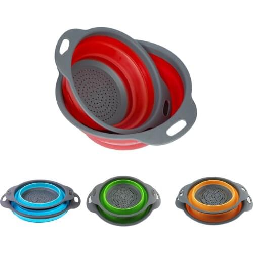 Silicone Collapsible Basket Square Foldable Fruit Vegetable Washing Basket Strainer Portable Colander With Handle Kitchen Tools