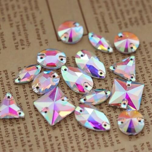 Mix Shape Crystal Clear AB Water Drop Glass Sew On Rhinestone Flatback Teardrop Sewing Rhinestones For Garments