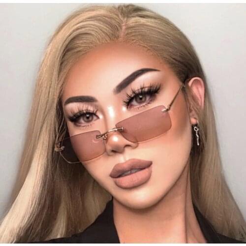 Luxury Brand Small Rectangle Sunglasses Women 2021 Brown Shades For female 90s Vintage Rimless Square Sun Glasses Unisex UV400