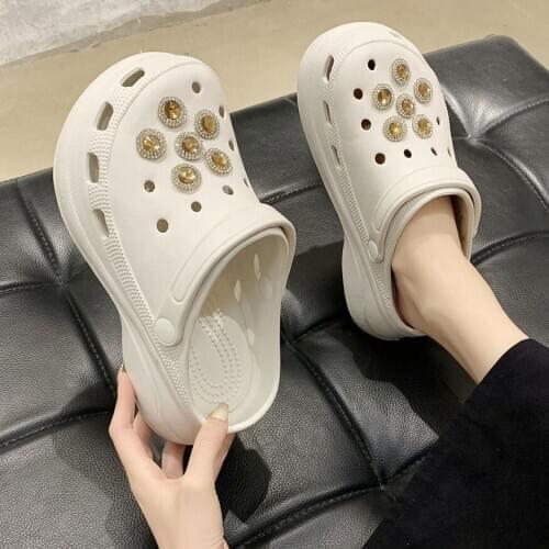 Rhinestone platform slippers Summer Women Clogs Quick Wedges Shoes Beach Sandals Home Slippers Thick Sole Increased Flip Flops