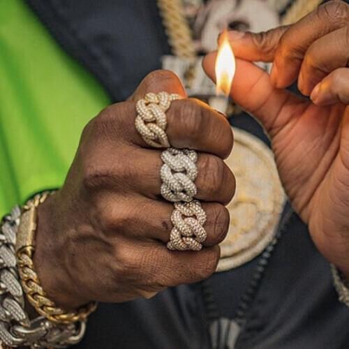 Hip hop Jewelry Sparkling Hollow out Chain painting full Diamond Ring Luxury 925 Sterling Silver White topaz Rings For Women Men