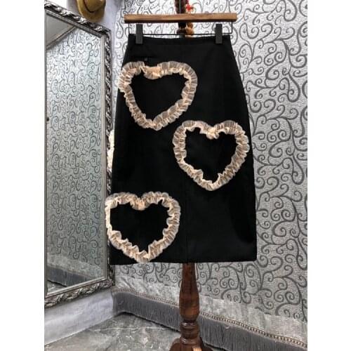 High Quality Womens Skirt 2021 Autumn Fashion Runway Ladies Sweetheart Patterns Lace Patchwork Midi Party Club Black Skirts
