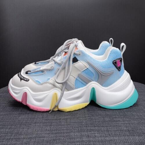 2020 Autumn Women Sneakers Vulcanize Breathable Rainbow Color Fashion Casuals Height Increasing Female Chunky Ladies Shoe