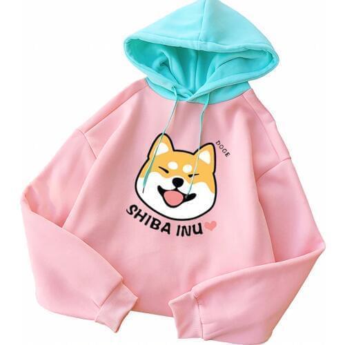 Autumn Winter Pullover Women Fleece Kawaii Cartoon Shiba Inu Sweatshirt Hoodies Fashion Casual Harajuku Dog Print Female Outwear