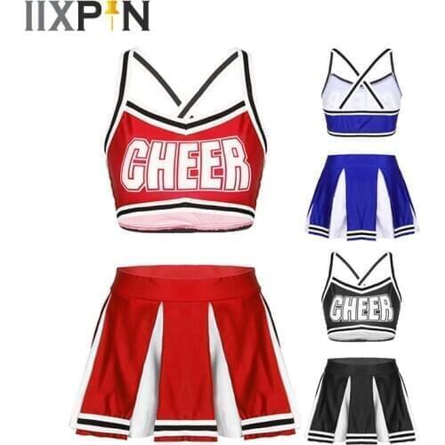 Women Adults Cosplay Fashion Cheerleader Costume Set Photography Party Night Uniform Halloween High Waist Mini Pleated Skirt