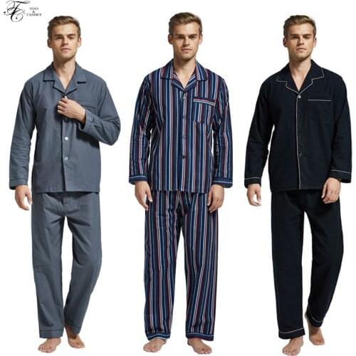 Tony&Candice Winter Pajamas Men Sleepwear Flannel Warm Pajama Set Male Nightgown Long Sleeve 100% Cotton Casual Pyjamas Home