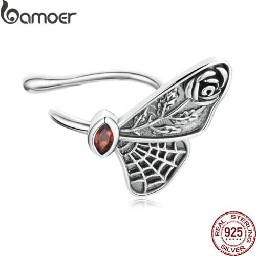 BAMOER 1PC Vintage Butterfly Ear Cuff 925 Sterling Silver Non Piercing Clip Earring for Women Girls Halloween Jewelry Party Gift