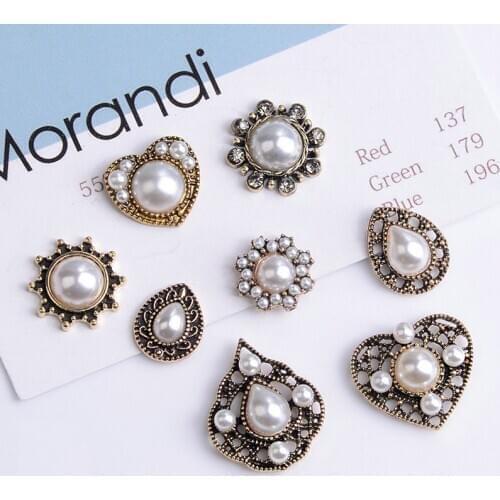 10Pcs/Lot Rhinestone Pearl Heart Flower Plate Diamond Button Jewelry Scarf For Hair Accessories Sewing Decorative Clothing Coat