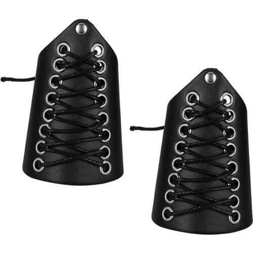 2pcs Punk Style Black PU Leather Laces Adjustable Wristband Unisex Protective Arm Bracer