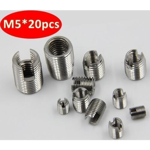 20pcs Stainless steel M5 Self Tapping Thread Insert Screw Bushing M5*0.8*10mm 302 Slotted Type Wire Thread Repair Insert