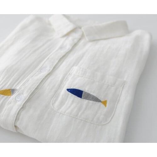 2019 Sweet cute swimming fish embroidery long sleeve cotton yarn shirt blouse JG41-1F3