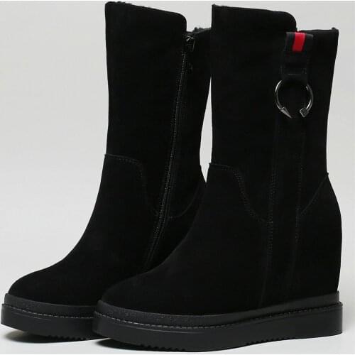 2021 Platform Pumps Shoes Women Genuine Leather Wedges High Heel Military Boots Female Warm Round Toe Oxfords Shoes Casual Shoes