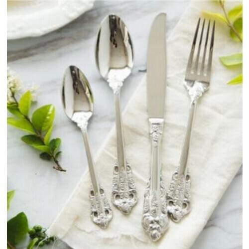 4 Pieces 304 stainless steel Luxury Silver and gold Flatware Set Cutlery Tableware Dinner Fork Spoon Knife