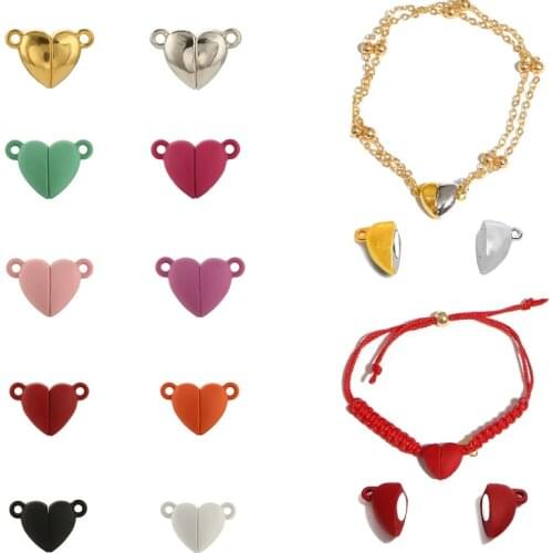5Set Love Heart Shaped Strong Magnetic Connected Clasps Beads Charms End Caps for DIY Couple Bracakings Leather Bracelet Jewelry