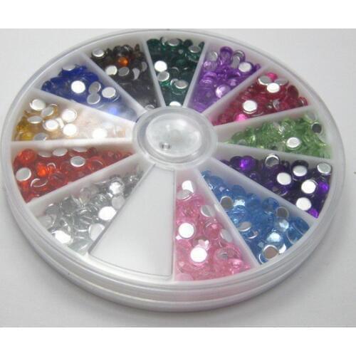 1200pcs Acrylic Nail Art Round Flatback applique Bead 4mm with Wheel 12 Colour jewelry accessories scrapbook DIY
