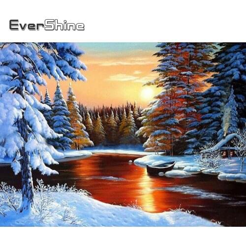EverShine Full Square Drill Diamond Painting Winter Needlework Diamond Embroidery Landscape Cross Stitch Kits Sunset Wall Decor