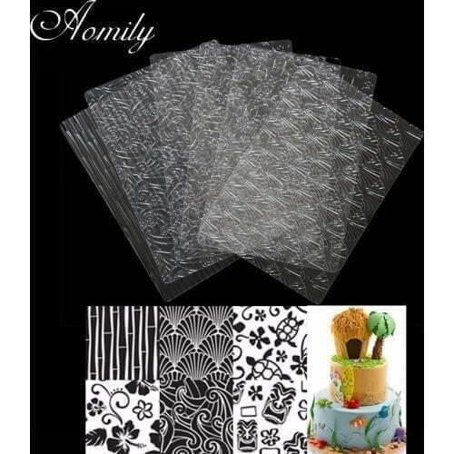 Aomily 6Pcs/Set Hawaii Style Fondant Cake Texture Molds Flower Transparent Plastic Sugar Crafts Sheet Mat DIY Home Baking Tools