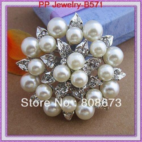 Free shipping(12pcs/lot)Vintage Silver Color Imitation Pearl and Leaf Brooch Bridal Wedding Bouquet Brooch Praty Accessories Pin