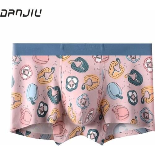 Fashion Yong Man Original Cotton Personality Cartoon Pattern Breathable Boxers Middle Waist U Pouch Bag Soft Male Underwear