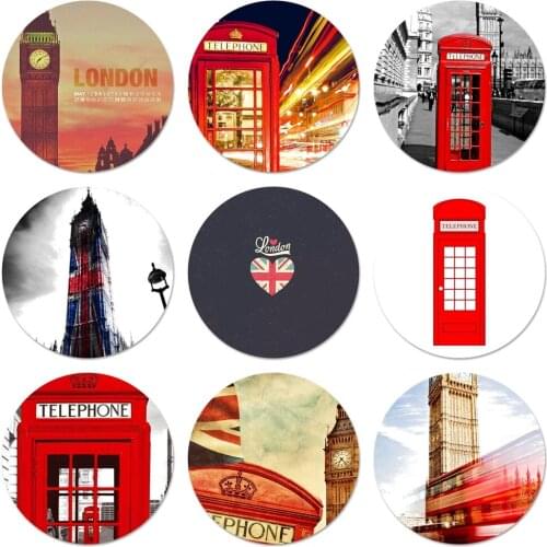 58mm Flag United Kingdom London Big Ben Telephone Box Icons Pins Badge Decoration Brooches Metal Badges For Backpack Decoration