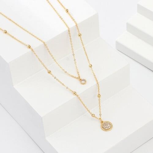 Gojomem Gold-plated Zircon Circle Geometric Pendant Necklace for Women Double Layer Suit Fashion Korean Jewelry Luxury Necklace