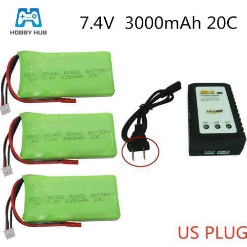 Hobby Hub 7.4V 3000mAh 20C 2s Lipo battery 2/3piece For RC3S RC4GS RC6GS Battery For RC parts Helicopter Car Boat Airplane