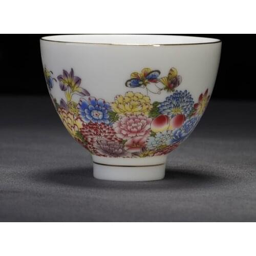 Exquisite Enamel Teacups China Kung Fu Tea Set Drinkware Master Small Puer Tea Bowls Sake Cups Cup Decoration Crafts Collection