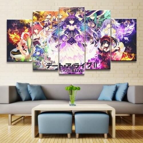 Paintings on Canvas 5 Piece DATE A LIVE Japan Popular Animation Poster Cartoon Wall Pictures for Living Room Home Decor