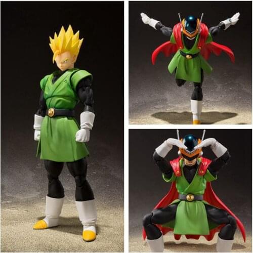 14CM Classic Anime Dragon Ball Monkey King Masked Super Saiyan Yellow Hair Action Humanoid Ornament Model Toy Childrens Gift