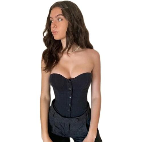 New Sexy Backless Crop Tank Top Ladies Sleeveless V-neck Camisole Femme Camis Button Slim Top Short Shirt Streetwear Night Club