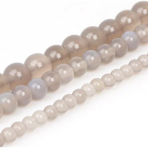 Latest Designed 4mm 6mm 8mm Nature Grey round ball stone beads 15" For DIY Bracelet Necklace Jewelry Making
